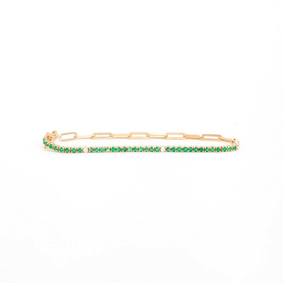 Bracelets No.3 | Emerald And White Diamond & Paperclip Half Tennis Bracelet