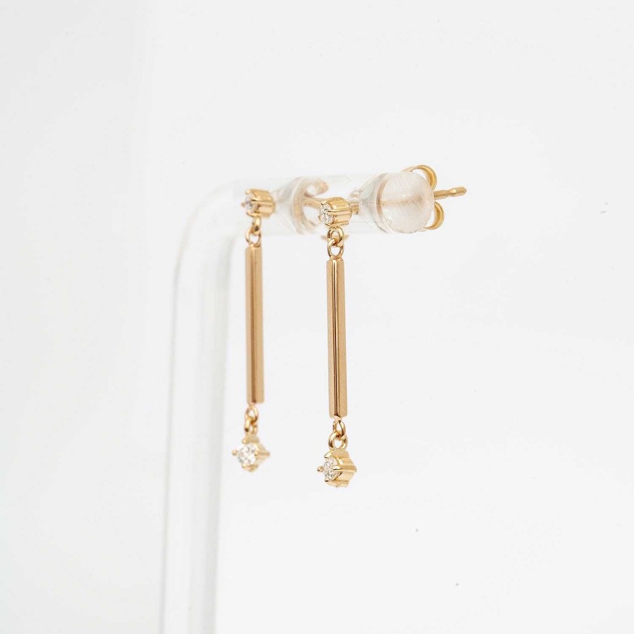 Earrings Zoe Chicco | Gold Bar & Double Prong Diamond Drop Earrings