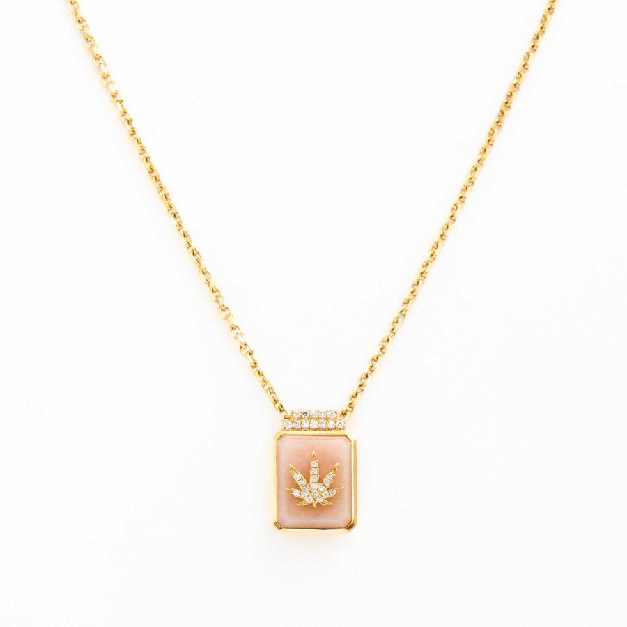 Necklaces And Pendants Sorellina | Cannabis Leaf On Pink Opal Signet Necklace