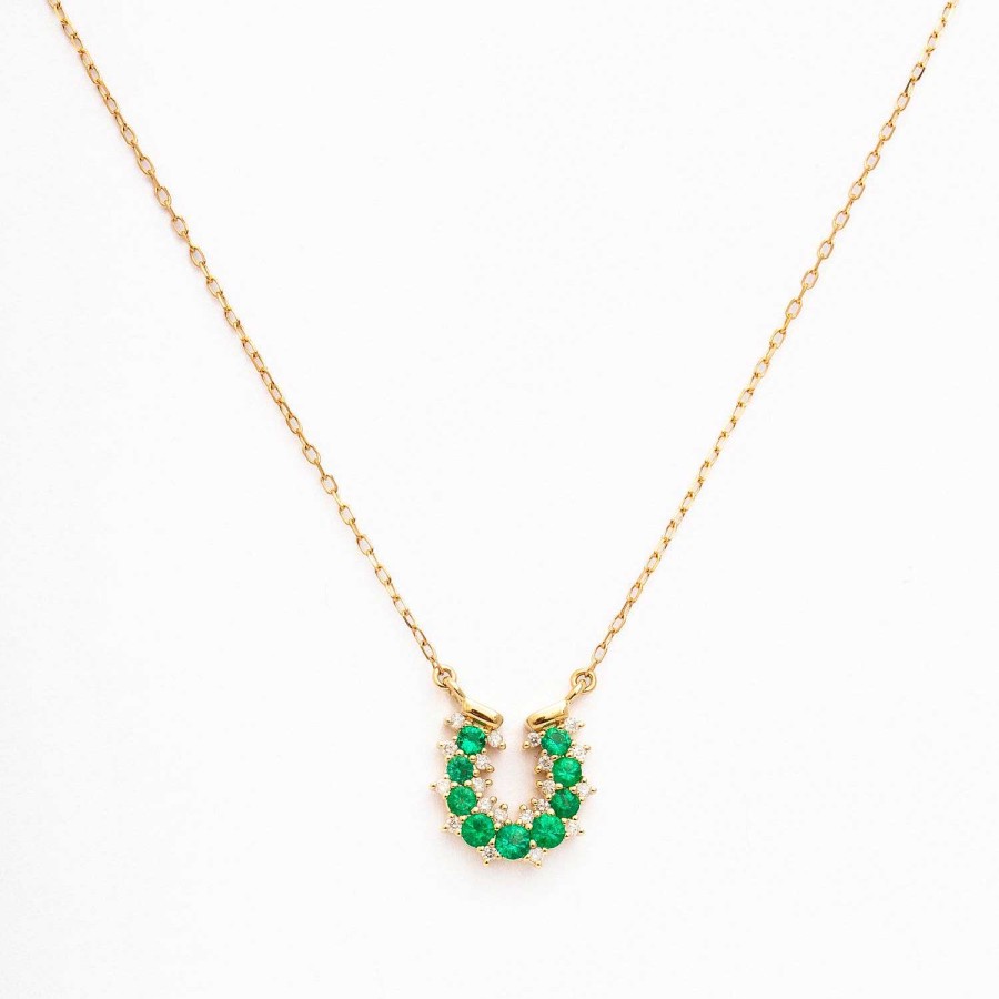 Necklaces And Pendants Adina Reyter | Emerald & Diamond Horseshoe Necklace